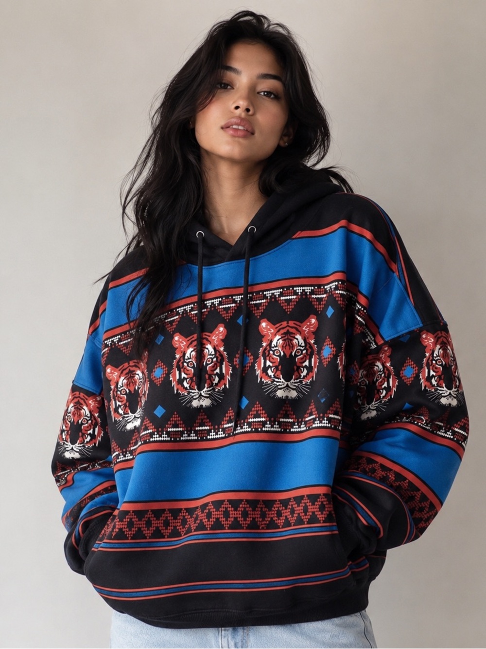 Free People Sprint To The Finish Tiger Hoodie Small Oversized HARD TO FIND PRINT